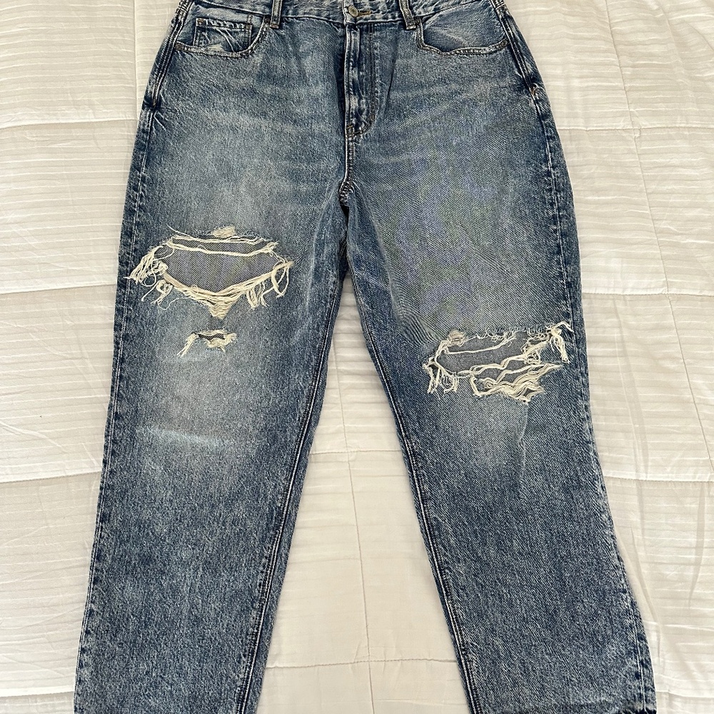 AE Distressed Curvy Mom Jeans